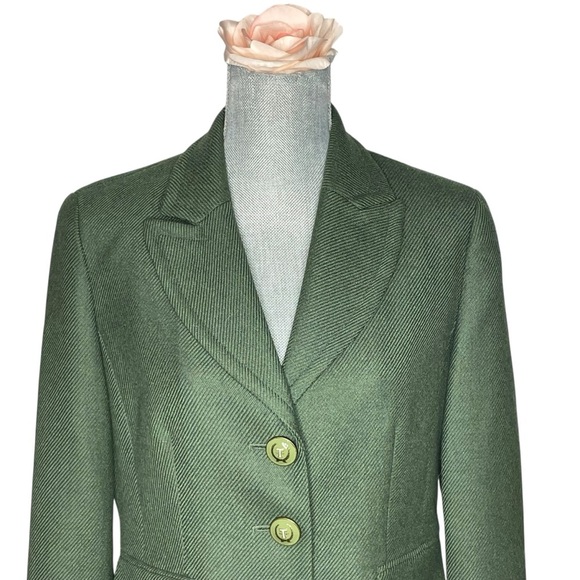 VTG Talbots Wool Blazer Womens Sz 10 Green Career Structured Jacket Classic - Picture 2 of 13